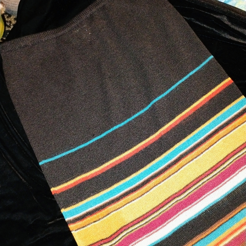 Women's Double-D Ranch Linen Nylon Southwestern Color Stripe Black Maxi Skirt XS - Picture 4 of 11